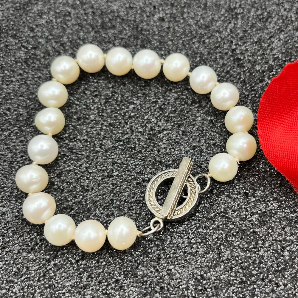 Signed Vintage LUCORAL Freshwater Pearl Bracelet .925 Sterling Silver